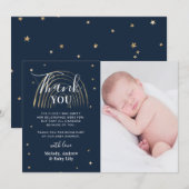 Cute Gold Star & Rainbow-Baby shower Foto Bedankkaart (Voorkant / Achterkant)