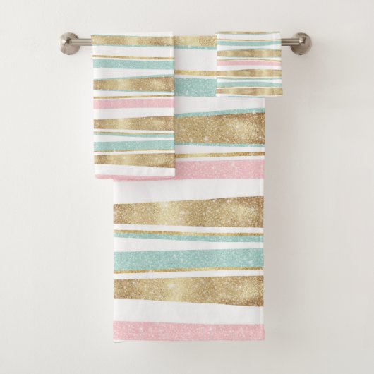 Cute Gold Stripes doodles roze design Bad Handdoek (Insitu)