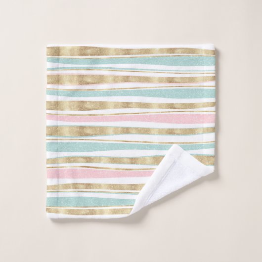 Cute Gold Stripes doodles roze design Bad Handdoek (Wasdoekje)