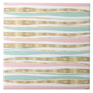 Cute Gold Stripes doodles roze design Tegeltje