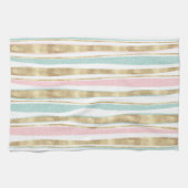 Cute Gold Stripes doodles roze design Theedoek (Horizontaal)