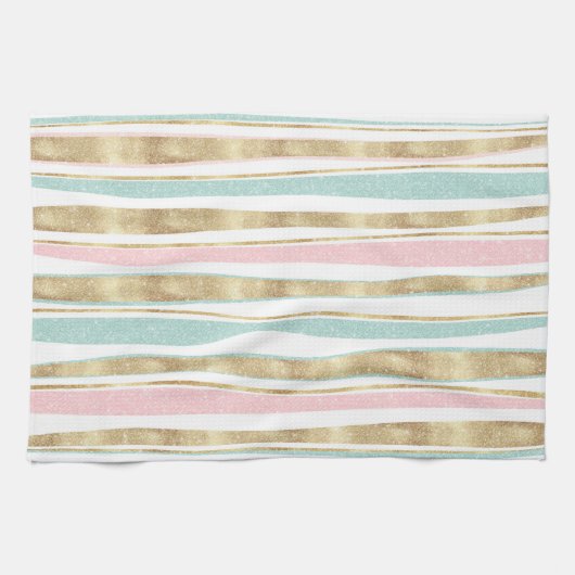 Cute Gold Stripes doodles roze design Theedoek (Horizontaal)