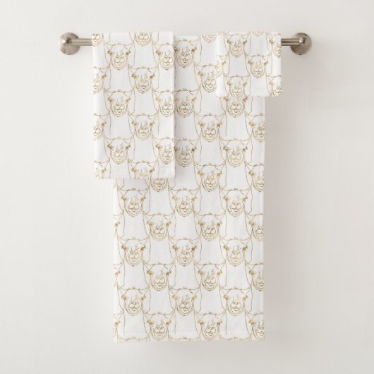 Cute Gold Strokes Llama Animal White Pattern Bad Handdoek (Insitu)