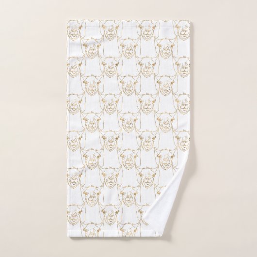 Cute Gold Strokes Llama Animal White Pattern Bad Handdoek (Handdoek)