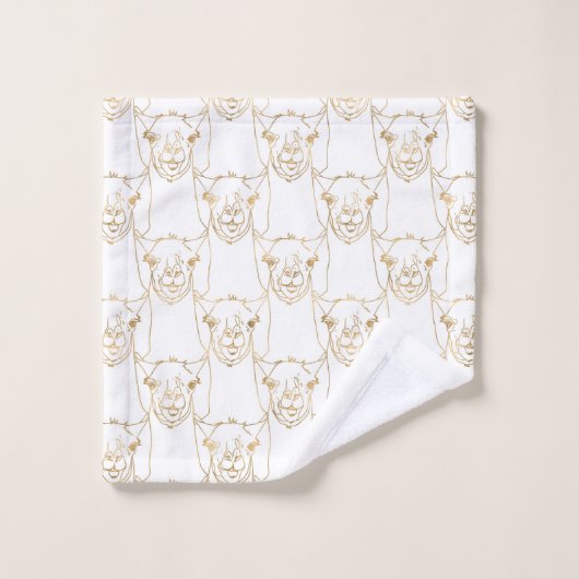 Cute Gold Strokes Llama Animal White Pattern Bad Handdoek (Wasdoekje)