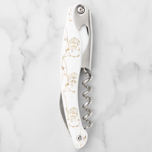 Cute Gold Strokes Llama Animal White Pattern Kurkentrekker (Achterkant)