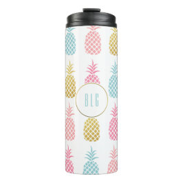 Cute Gold Tropical Pineapple Monogram Tumbler Thermosbeker