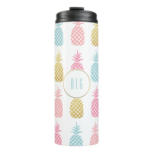 Cute Gold Tropical Pineapple Monogram Tumbler Thermosbeker (Voorkant)