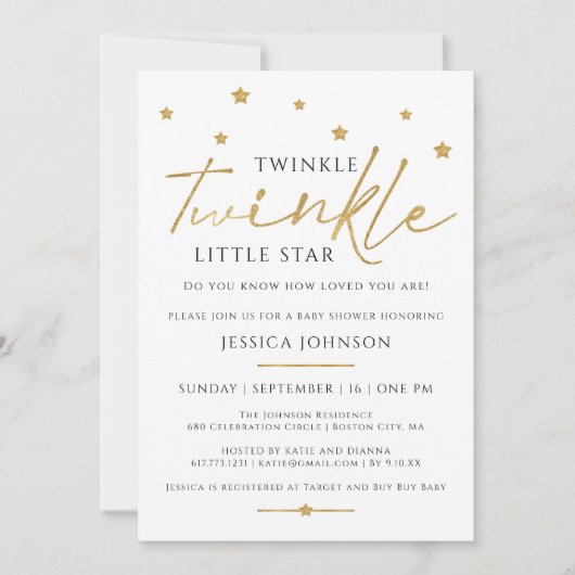 Cute Gold Twinkle Twinkle Little Star Baby shower Kaart (Voorkant)