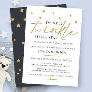 Cute Gold Twinkle Twinkle Little Star Baby shower Kaart