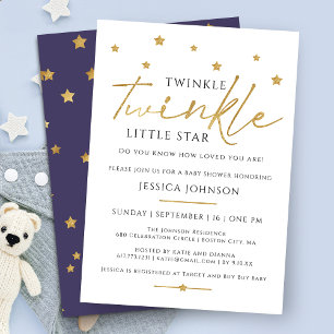Cute Gold Twinkle Twinkle Little Star Baby shower Kaart