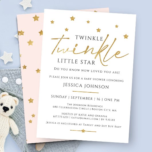 Cute Gold Twinkle Twinkle Little Star Baby shower Kaart