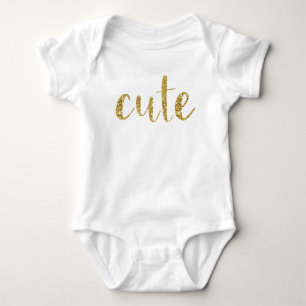 "Cute" Gold Typography Baby Girl Stylish Chic Baby Romper