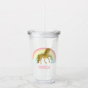 Cute Gold Unicorn Acryl Drinkbeker