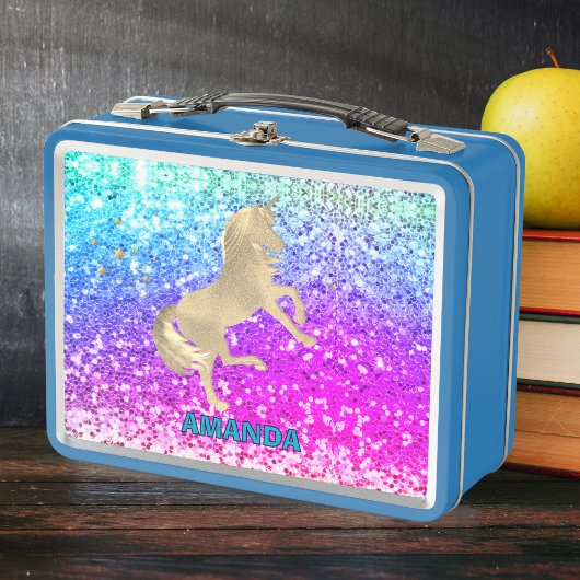 Cute gold unicorn Glitter colorful monogram