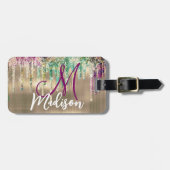 Cute gold unicorn Glitter Driemonogram Bagagelabel (Voorkant horizontaal)