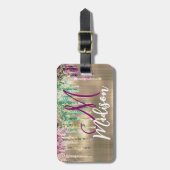 Cute gold unicorn Glitter Driemonogram Bagagelabel (Voorkant verticaal)