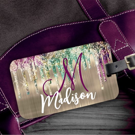 Cute gold unicorn Glitter Driemonogram Bagagelabel