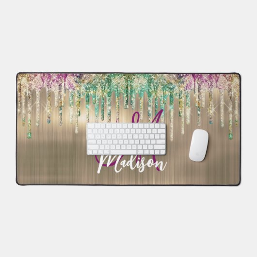 Cute gold unicorn Glitter Driemonogram Bureaumat (Keyboard & Muis)