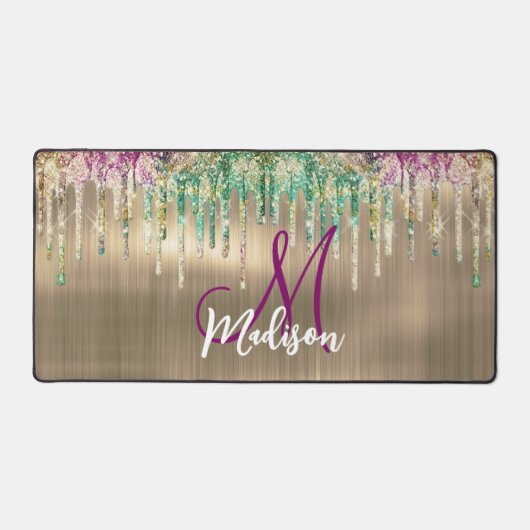 Cute gold unicorn Glitter Driemonogram Bureaumat (Voorkant)