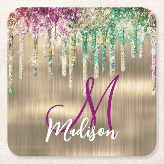 Cute gold unicorn Glitter Driemonogram Kartonnen Onderzetters (Voorkant)