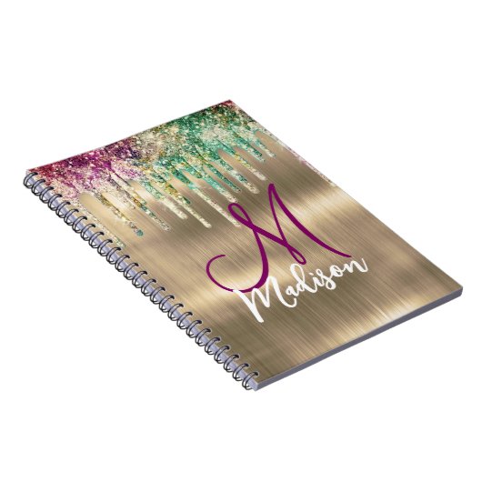 Cute gold unicorn Glitter Driemonogram Notitieboek (Rechterzijde)