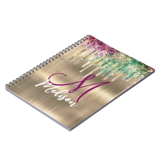 Cute gold unicorn Glitter Driemonogram Notitieboek (Linkerzijde)