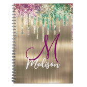 Cute gold unicorn Glitter Driemonogram Notitieboek (Voorkant)