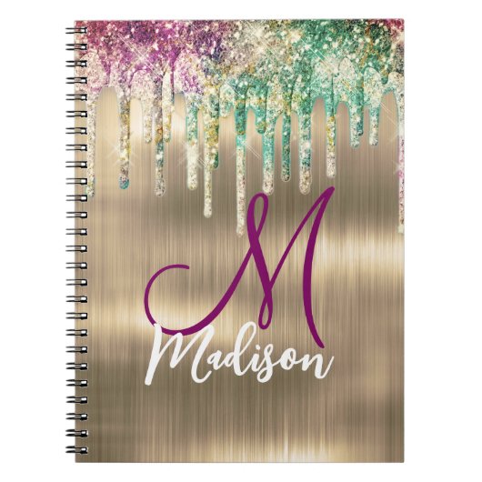 Cute gold unicorn Glitter Driemonogram Notitieboek (Voorkant)