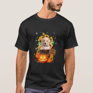 Cute Goldador in Pumkins Halloween Autumn Leaves F T-shirt