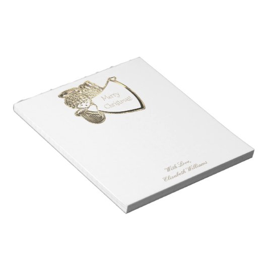 Cute Golden Angel Faux Gold en White Kerstmis Notitieblok (Schuin)