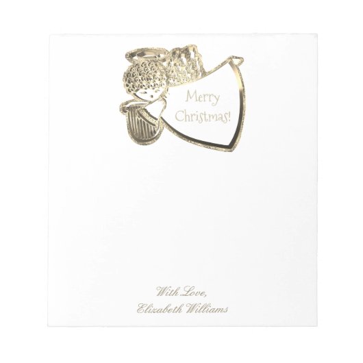 Cute Golden Angel Faux Gold en White Kerstmis Notitieblok (Voorkant)