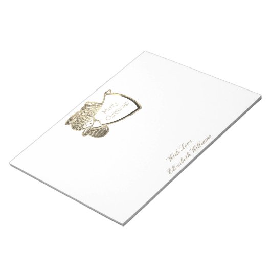 Cute Golden Angel Faux Gold en White Kerstmis Notitieblok (Schuin)