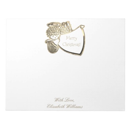 Cute Golden Angel Faux Gold en White Kerstmis Notitieblok (Voorkant)
