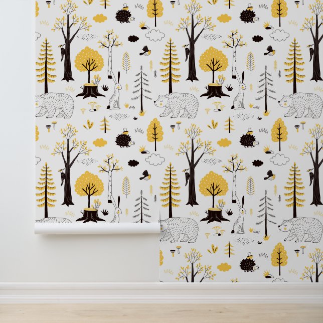 Cute Golden Bossen Scene Pattern Behang (Applicatie)