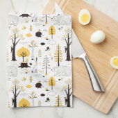 Cute Golden Bossen Scene Pattern Theedoek (Quarter Fold)