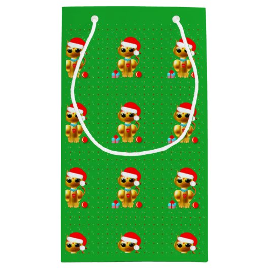 Cute Golden Christmas Cats Klein Cadeauzakje (Achterkant)