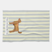 Cute Golden Doodle blue en crème striped Theedoek (Horizontaal)