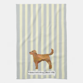 Cute Golden Doodle blue en crème striped Theedoek