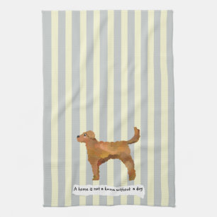 Cute Golden Doodle blue en crème striped Theedoek