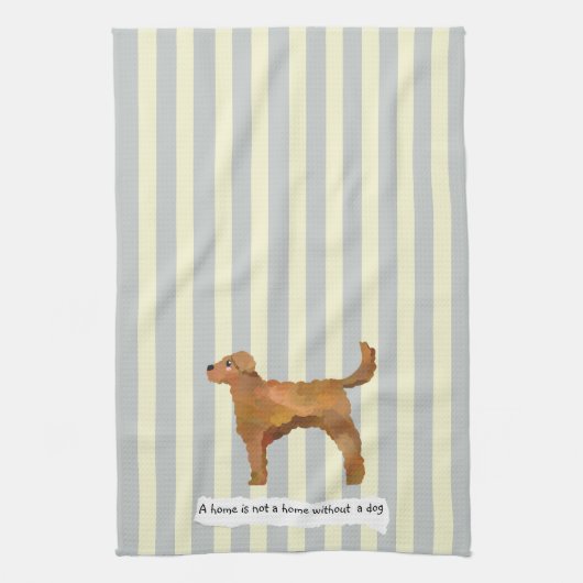 Cute Golden Doodle blue en crème striped Theedoek (Verticaal)