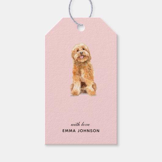 Cute Golden Doodle op roze Gift Labels Cadeaulabel (Voorkant)