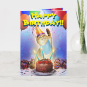 Cute Golden Festive Birthday Kat Kaart (Voorkant)