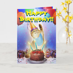 Cute Golden Festive Birthday Kat Kaart