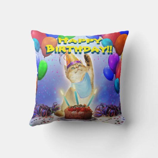 Cute Golden Festive Birthday Kat Kussen (Achterkant)