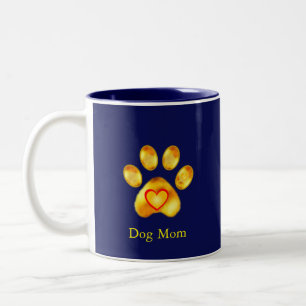 Cute Golden Paw Dog Mam op Navy Blue Tweekleurige Koffiemok