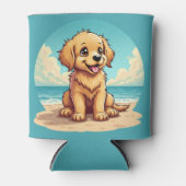 Cute Golden Puppy at Sunny Beach Scene Blikjeskoeler (Voorkant)