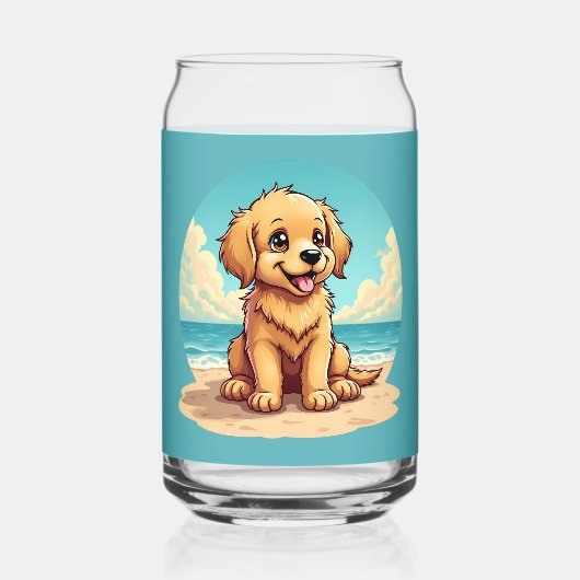 Cute Golden Puppy at Sunny Beach Scene Blikvorm Glas (Voorkant)