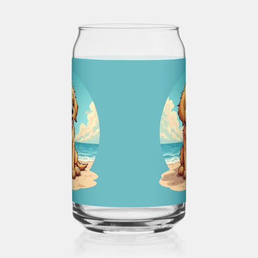 Cute Golden Puppy at Sunny Beach Scene Blikvorm Glas (Rechts)