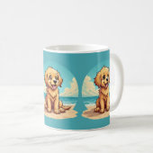 Cute Golden Puppy at Sunny Beach Scene Koffiemok (Voorkant rechts)